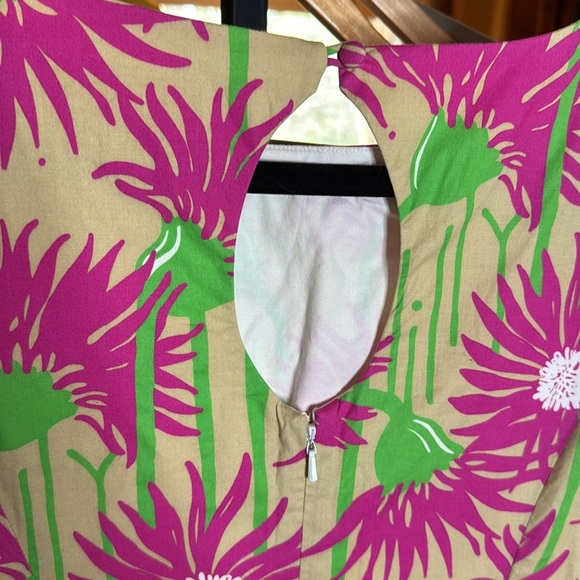 LILLY PULITZER Fiesta Beige Magenta Lime Floral Stretch Cotton Dress Size 4 - Picture 11 of 11